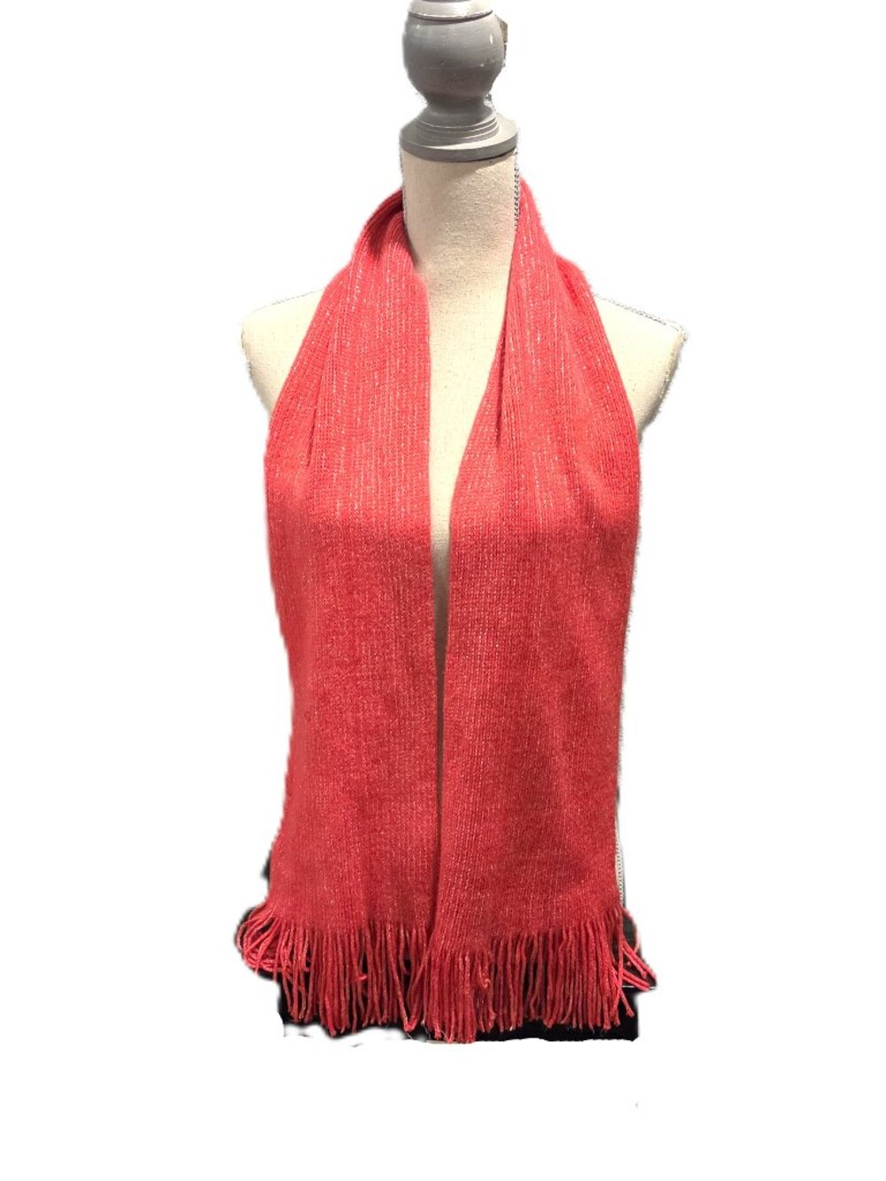 Women's Knit Scarf Coral Orange Sparkle Winter Fall Fashion Ski Snow Gear